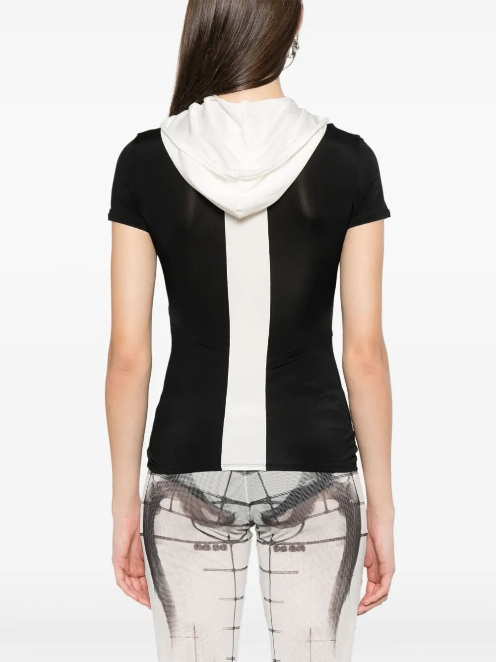 Jean Paul Gaultier Women Viscose Baby Tee Shirt With Inlaid Chevron, "Gaultier" Patch Detail And Hoo - 7