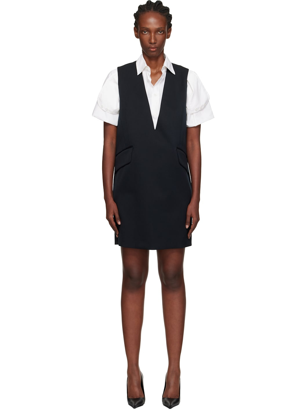 Black Tailoring Wool Minidress - 1