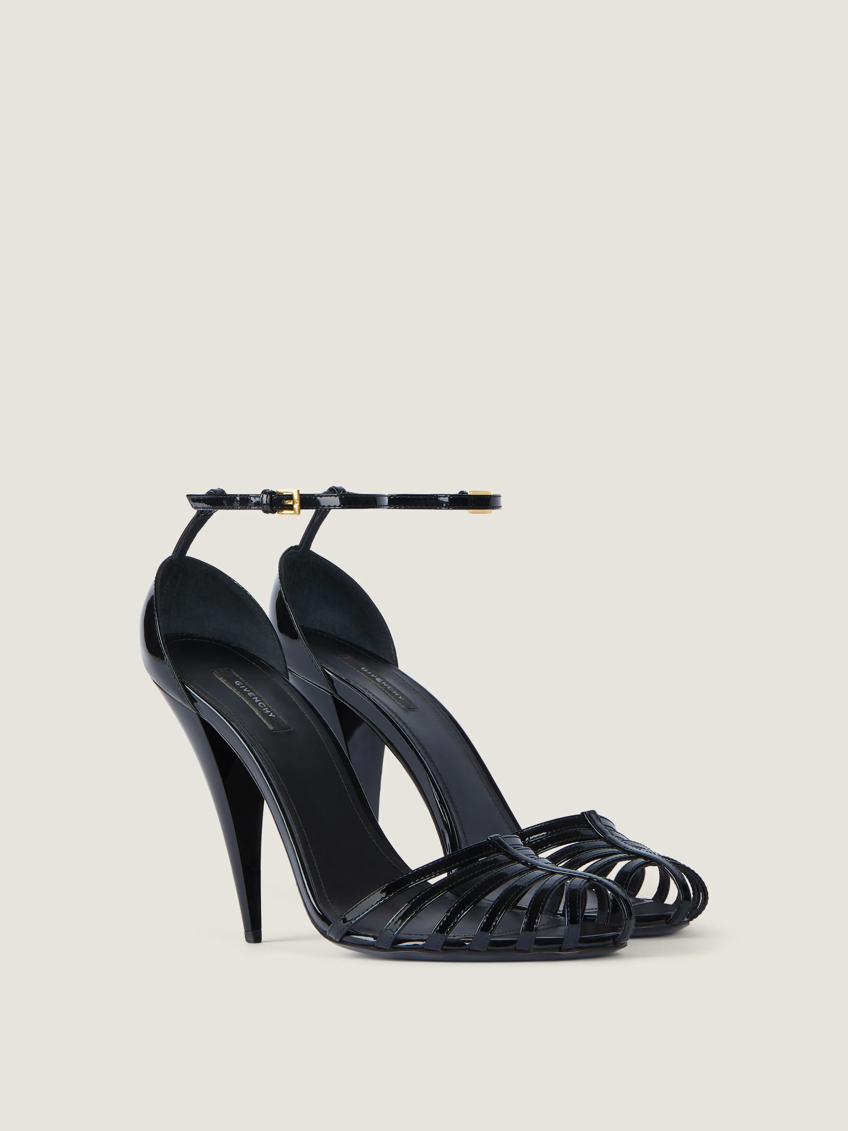 CAGE HEELED SANDALS IN PATENT LEATHER - 1