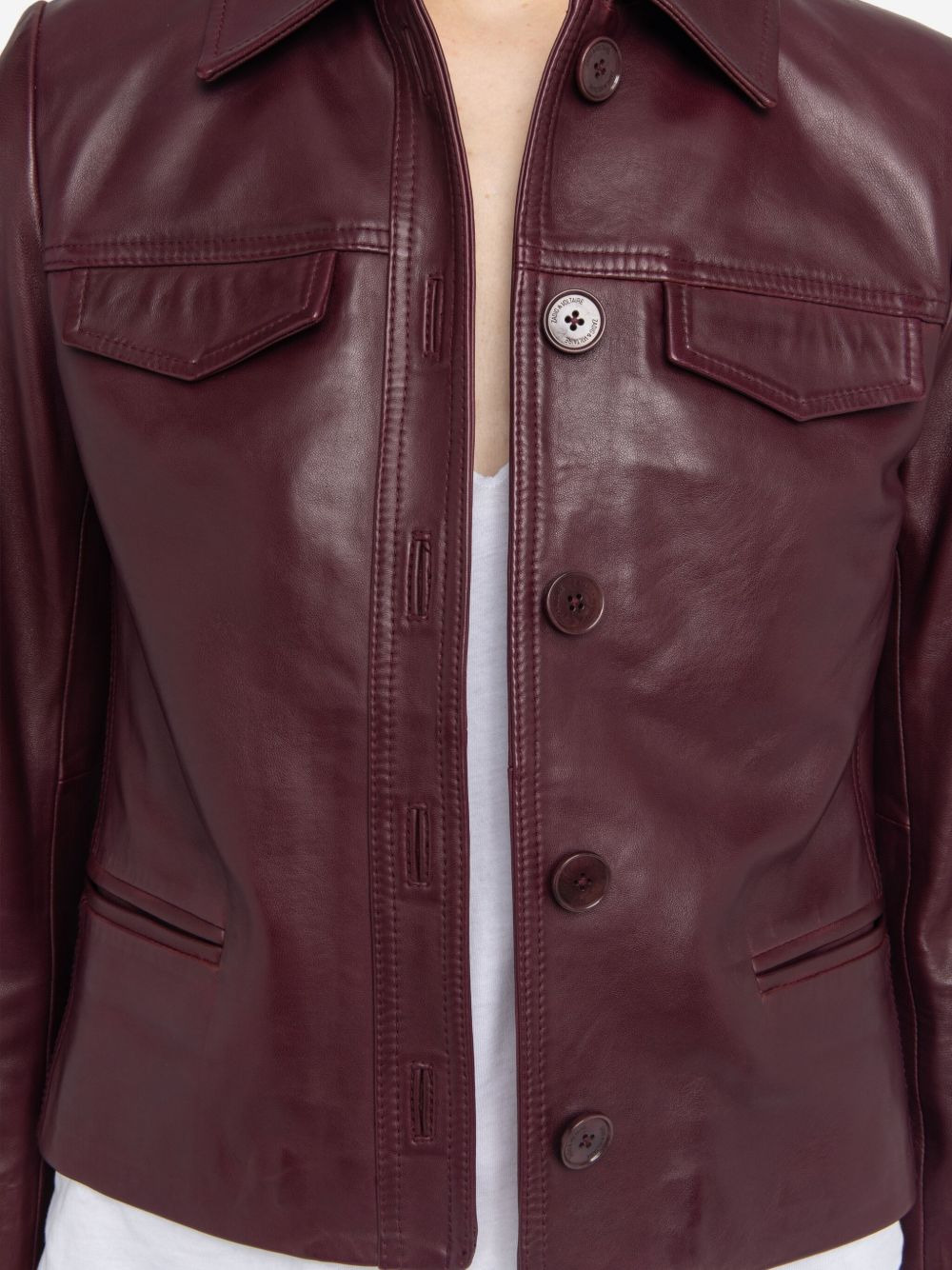 button-fastening flap-pocket leather jacket - 5