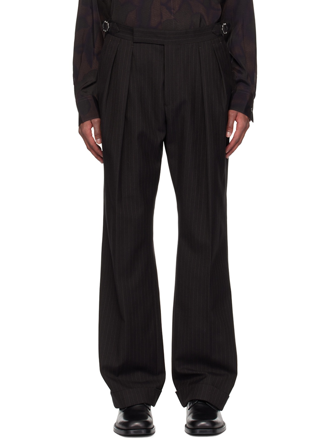 Brown Wool Pinstripe Trousers - 1