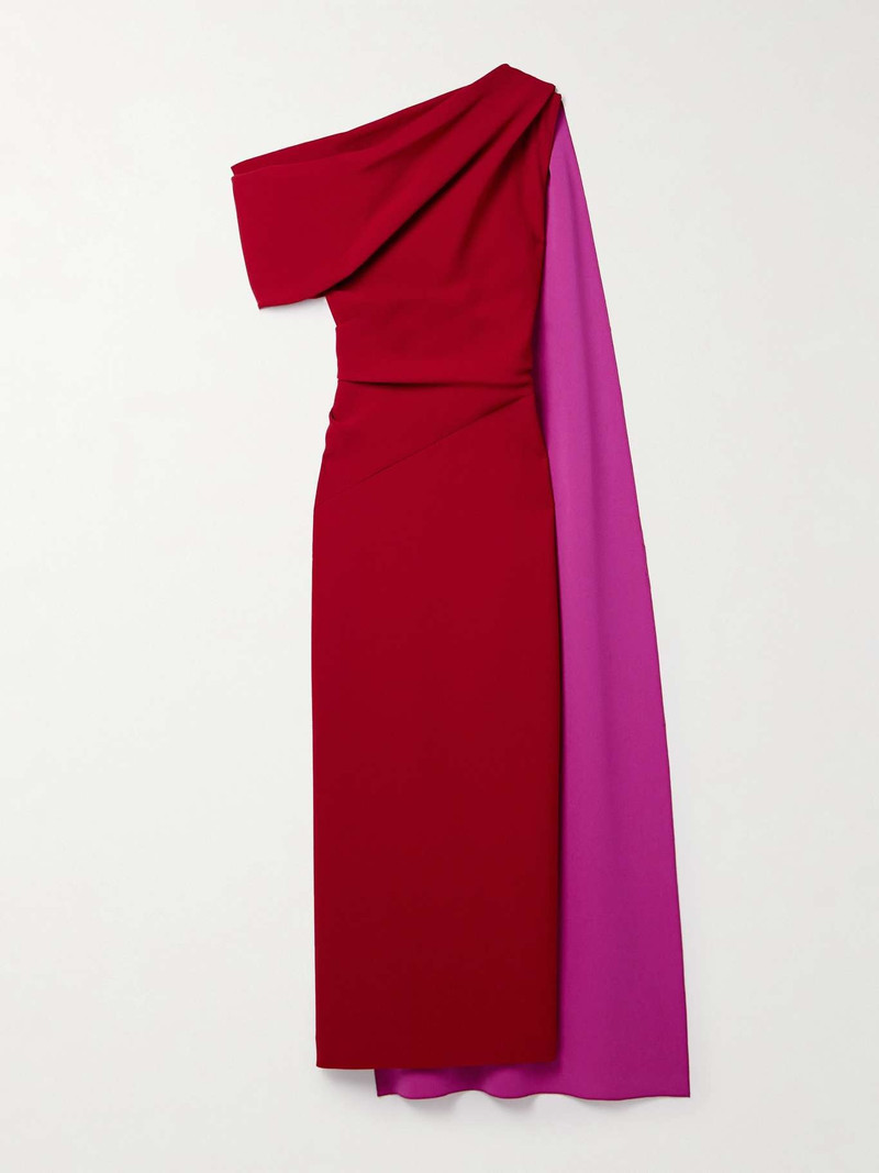 Maite one-shoulder cape-effect two-tone cady maxi dress 1