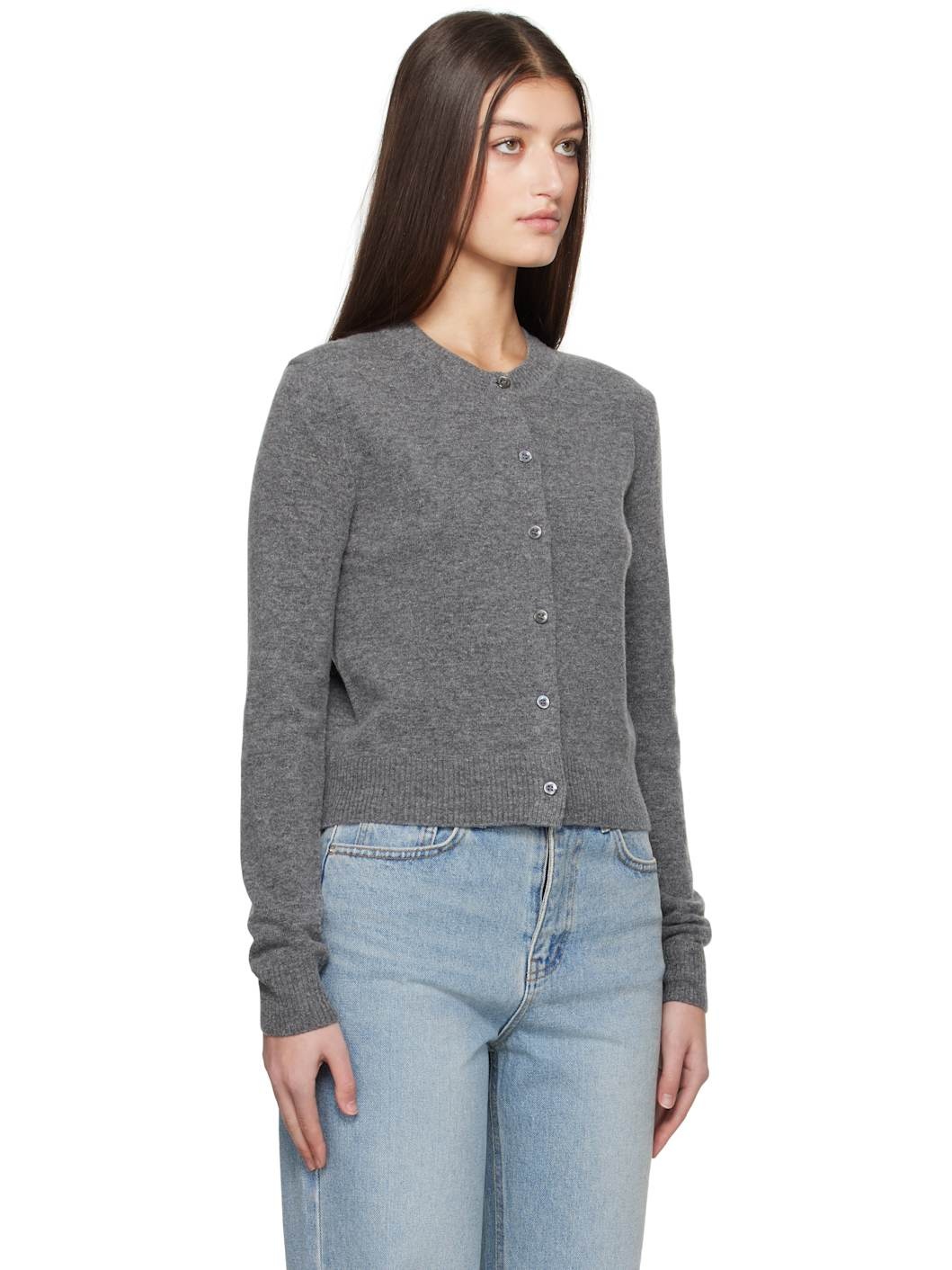 Gray Essential Crewneck Knit Cardigan - 2