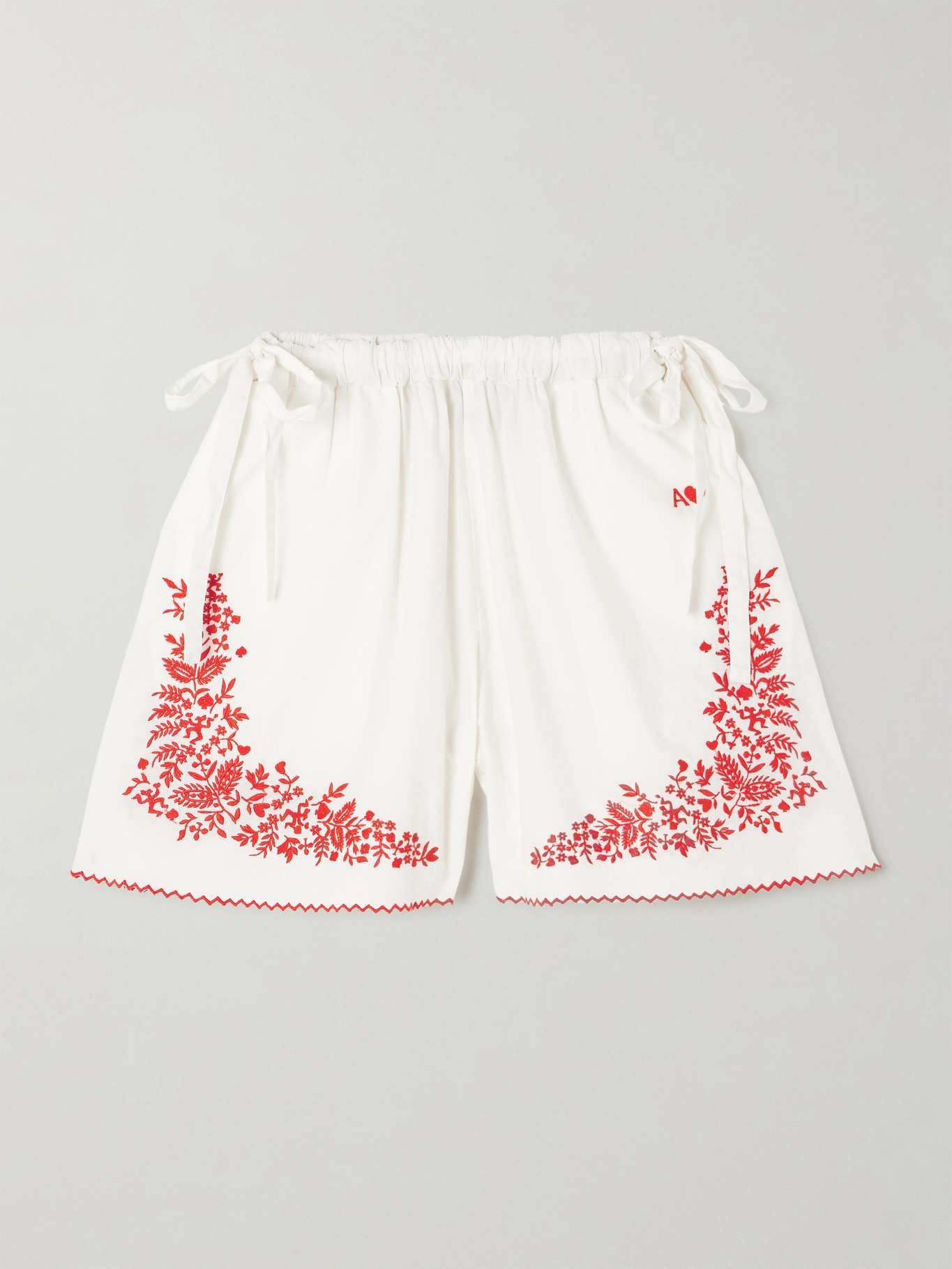 Hearts tie-detailed embroidered organic cotton-poplin shorts - 1