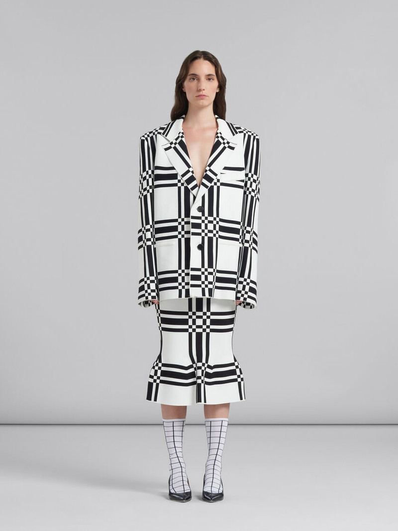 Marni WHITE OVERSIZED BLAZER WITH MAXI CHECK outlook