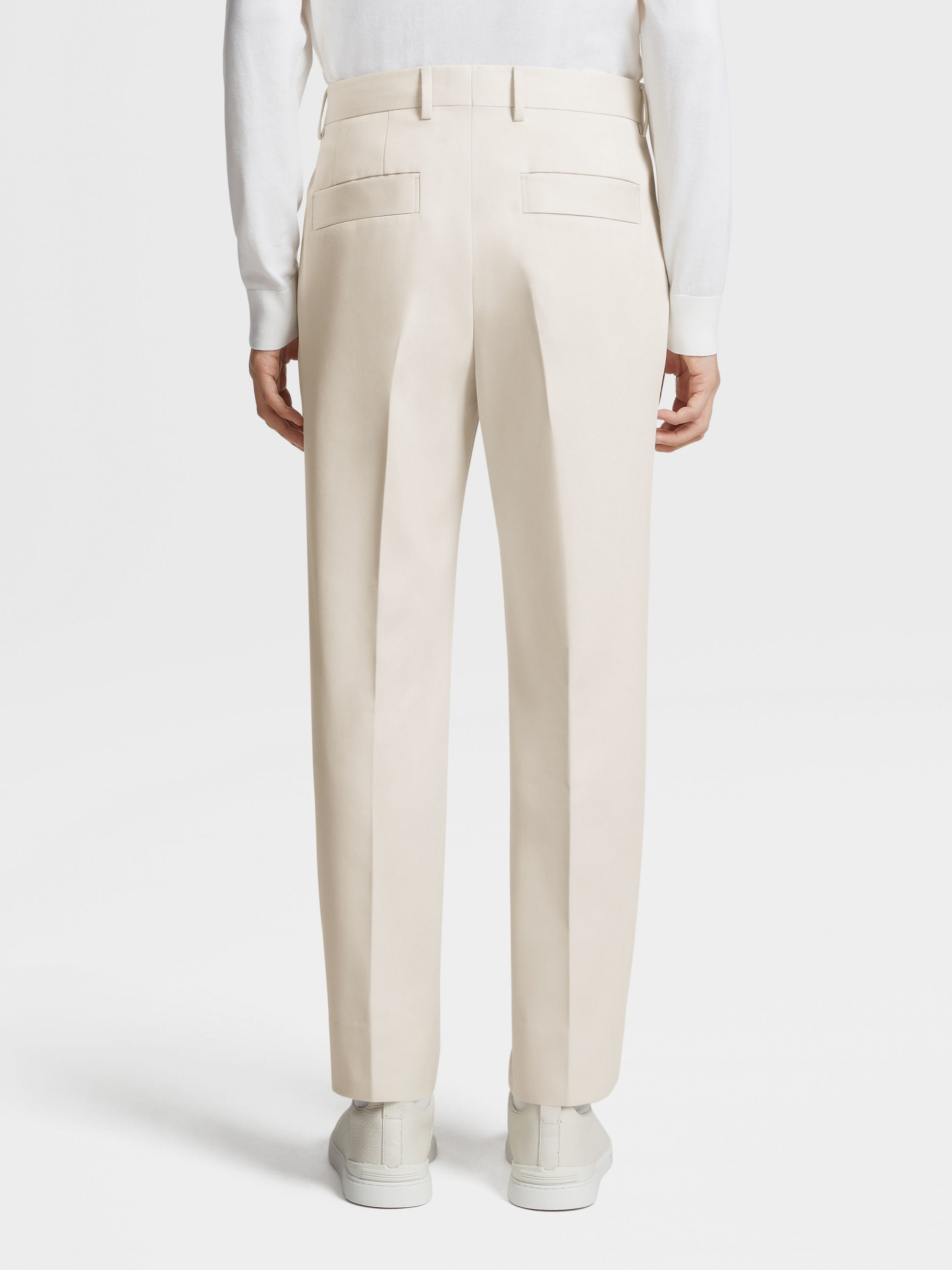 Off White Stretch Cotton Pants