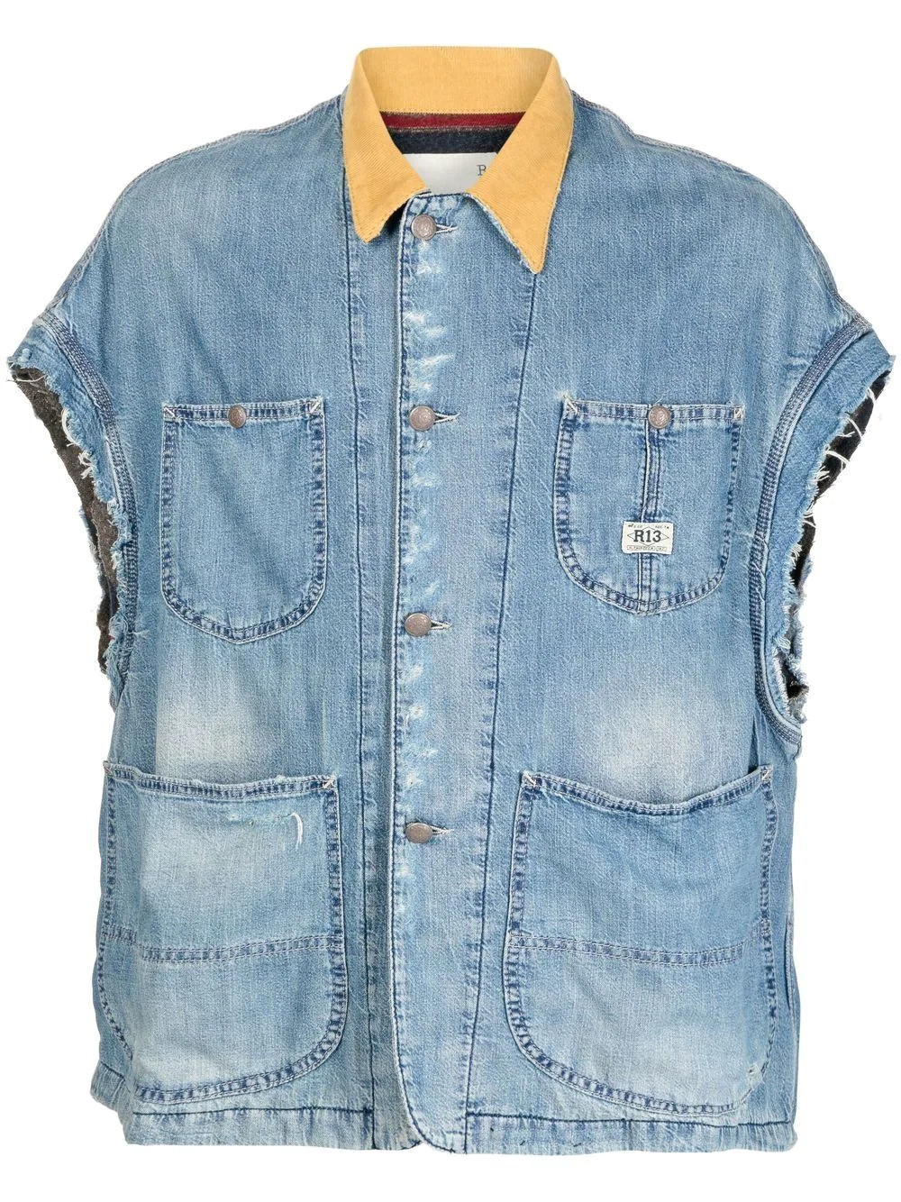 raw-edge denim vest - 1