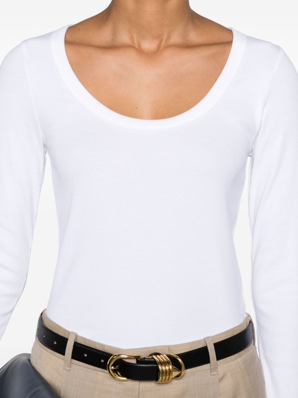 scoop-neck fine-ribbed T-shirt - 5