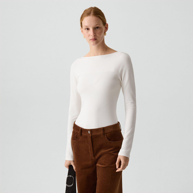 Boatneck Long-Sleeve Top in Stretch Rib 1