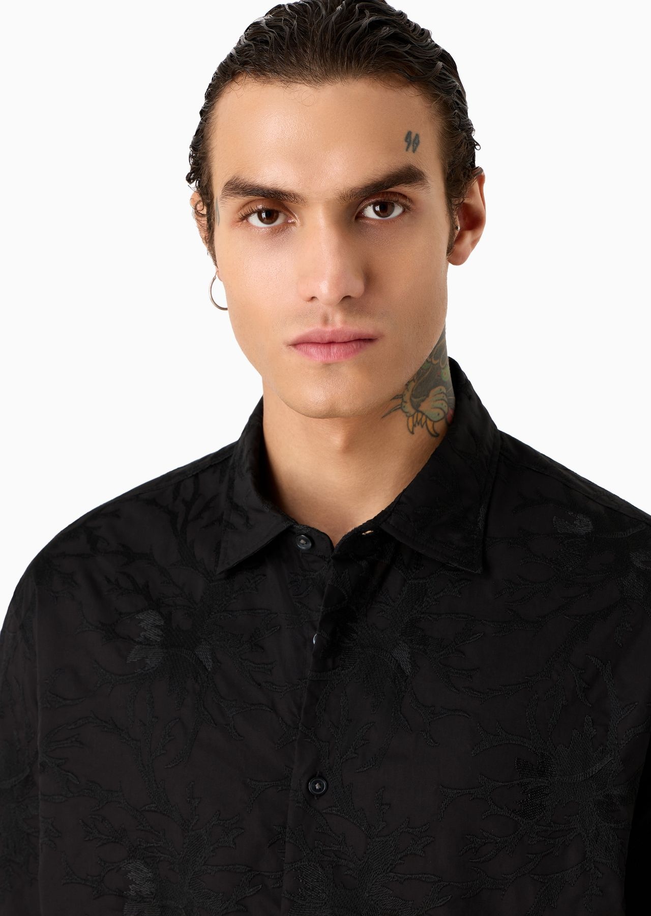 Oversized, short-sleeved poplin shirt with all-over ramage embroidery - 5