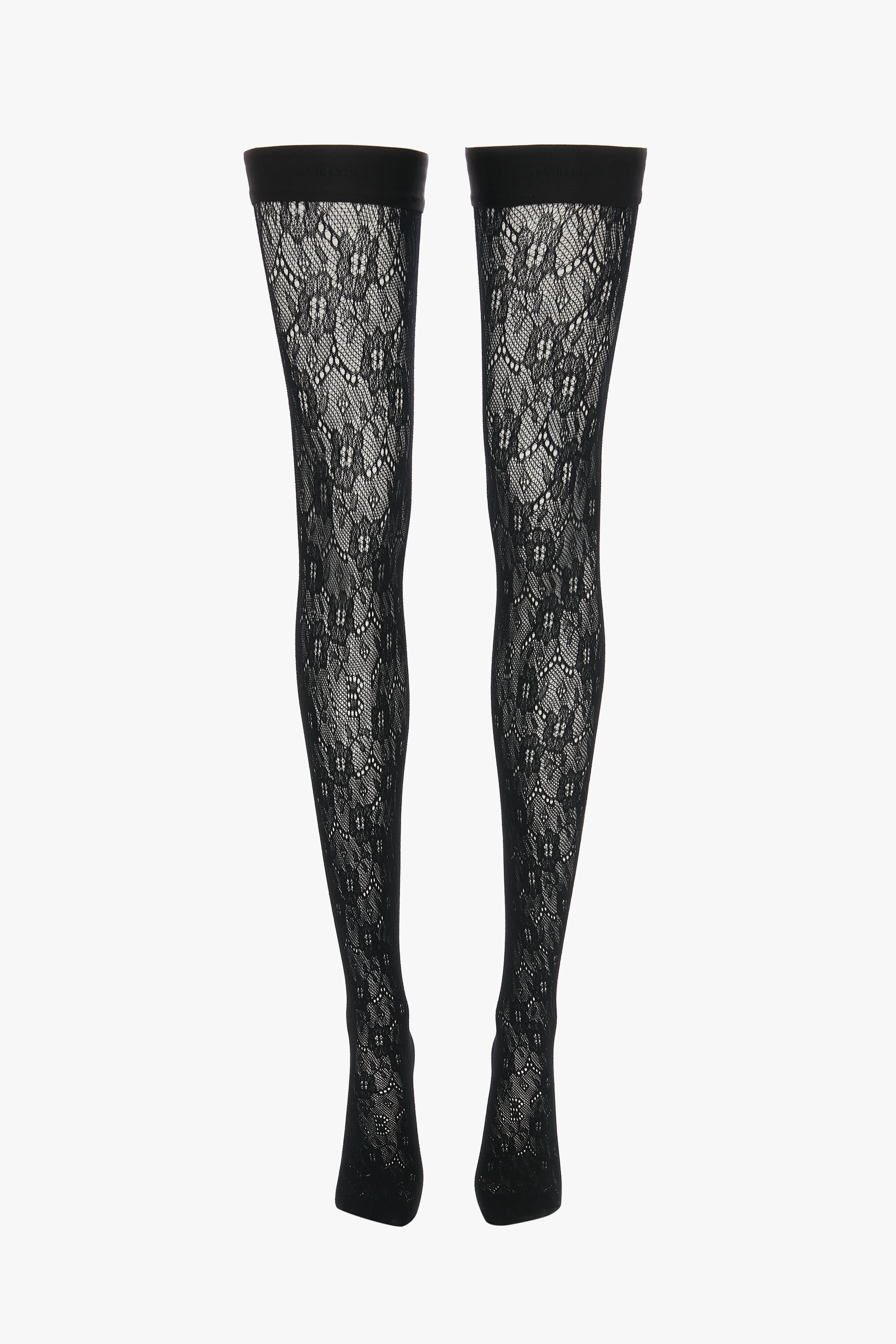 VB Monogram Lace Hold-Ups In Black - 1