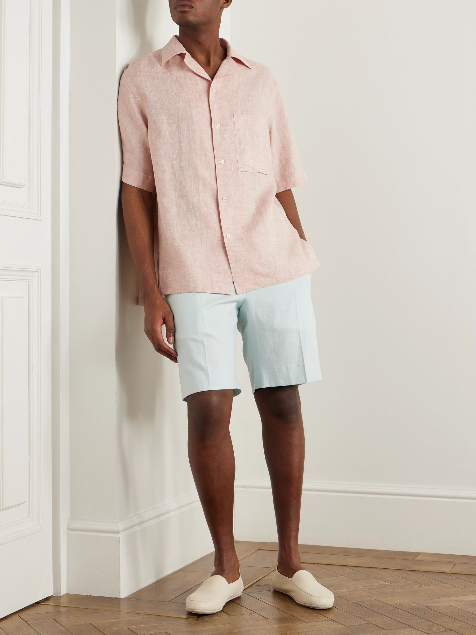 Federico Camp-Collar Linen Shirt Peach - 2
