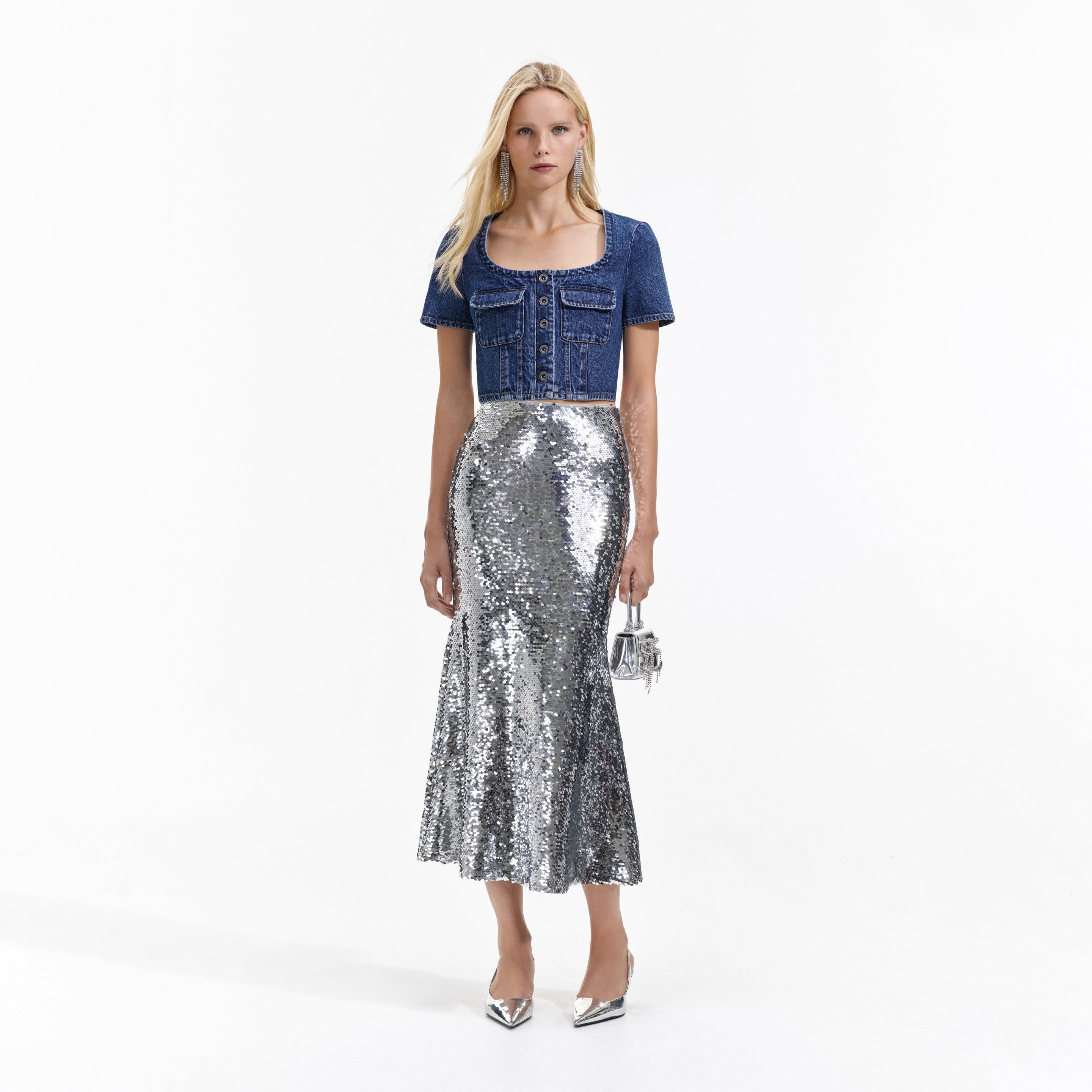 Silver Sequin Maxi Skirt - 1