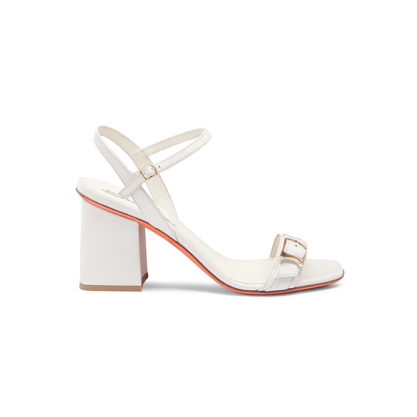 Women's white leather mid-heel sandal - 1