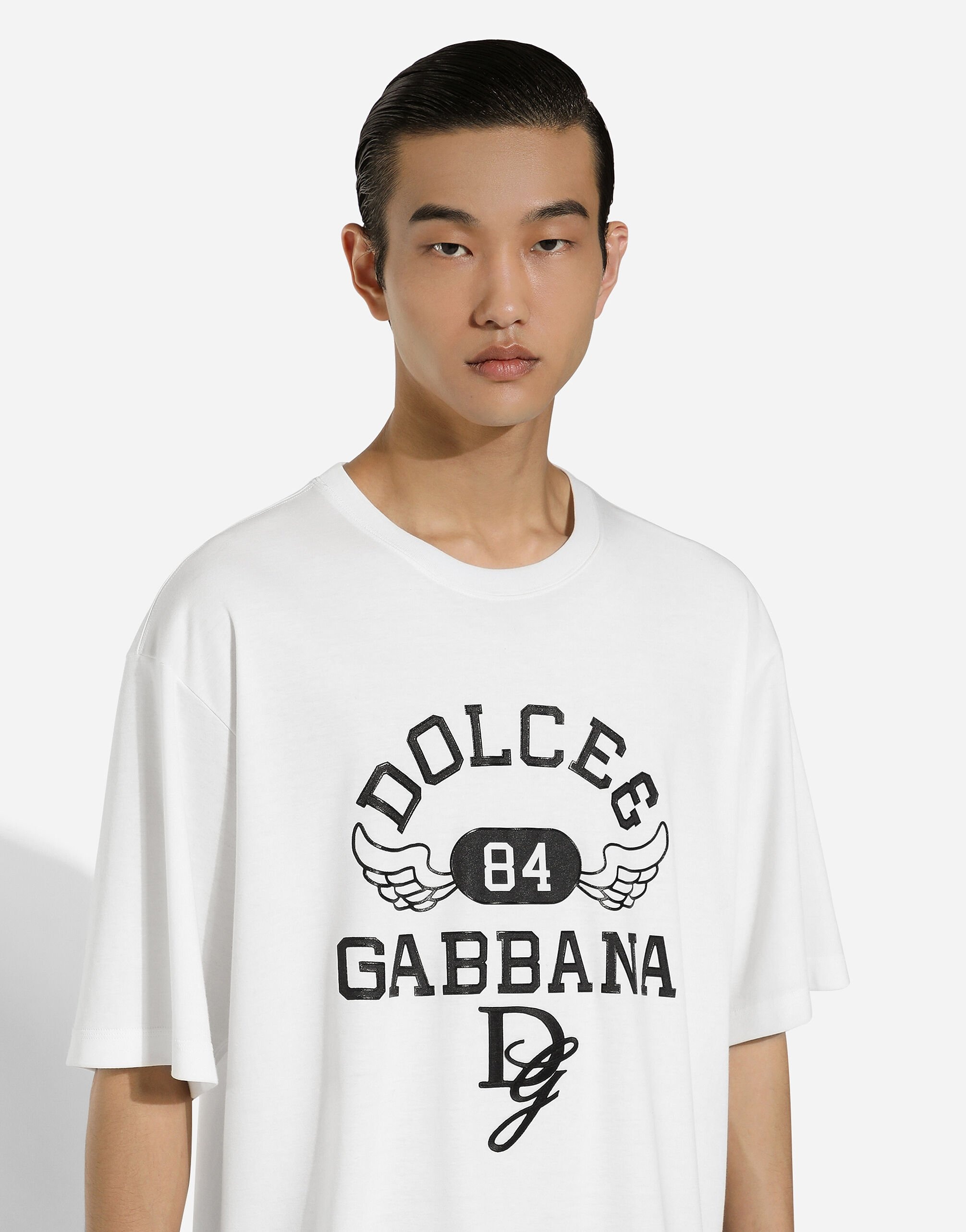 Cotton round-neck T-shirt with Dolce&Gabbana logo - 4