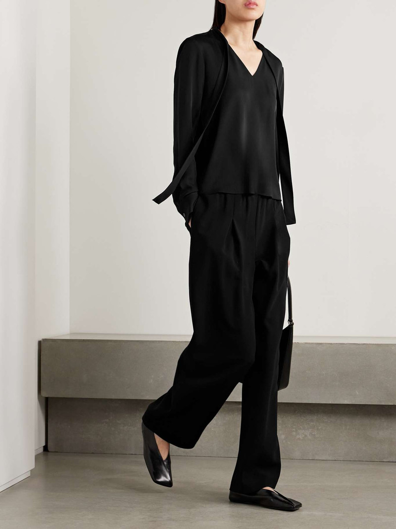 Theory Tie-neck silk crepe de chine blouse Black outlook