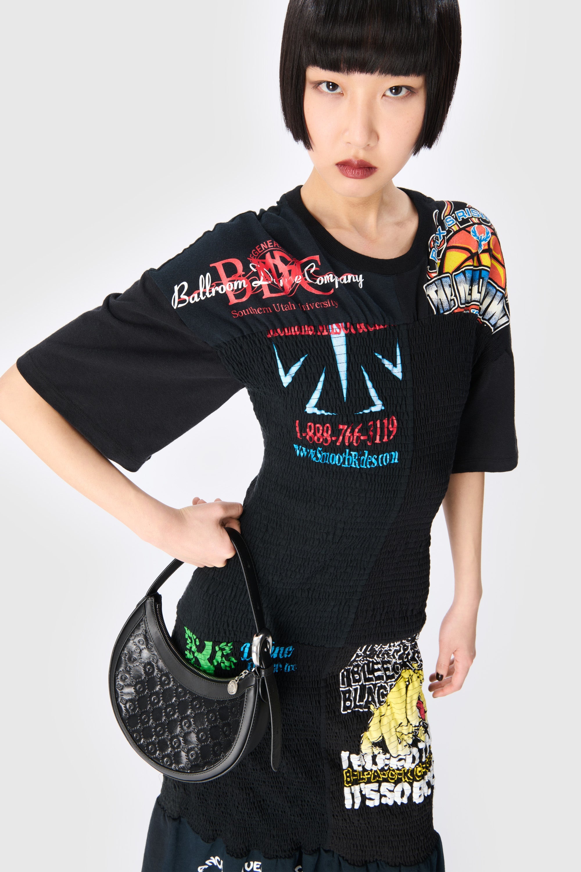 Upcycled Shirred T-Shirts Long Fitted Dress - 3