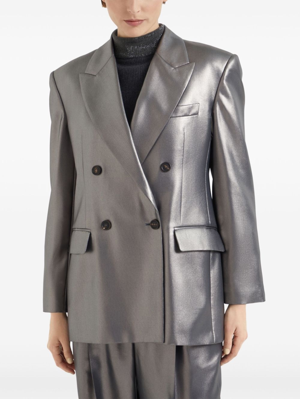 double-breasted metallic blazer - 3
