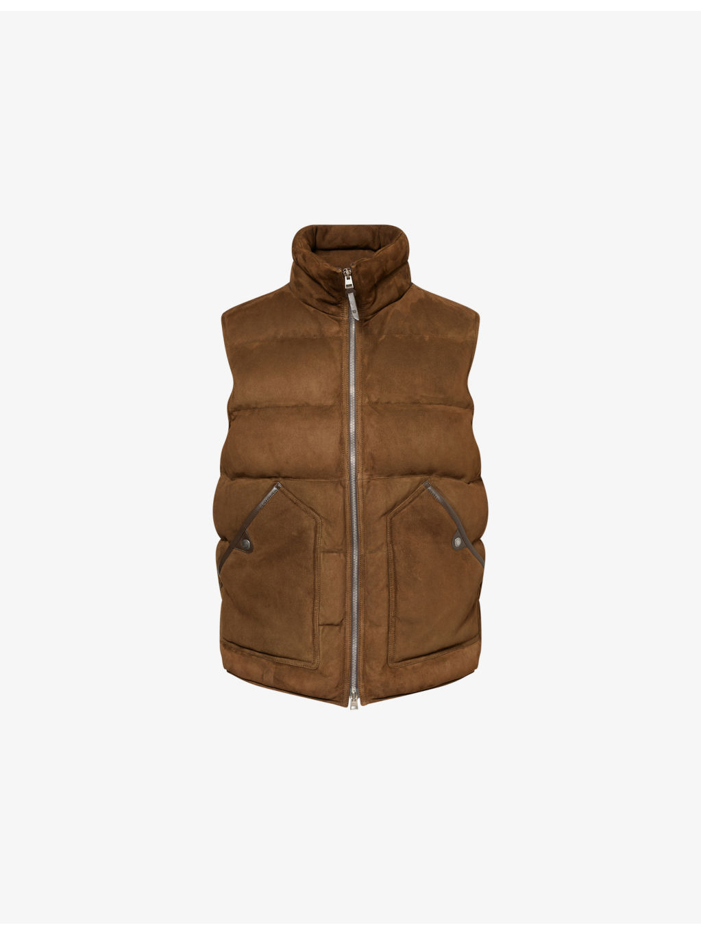 Funnel-Neck Suede Shell-Down Gilet - 1