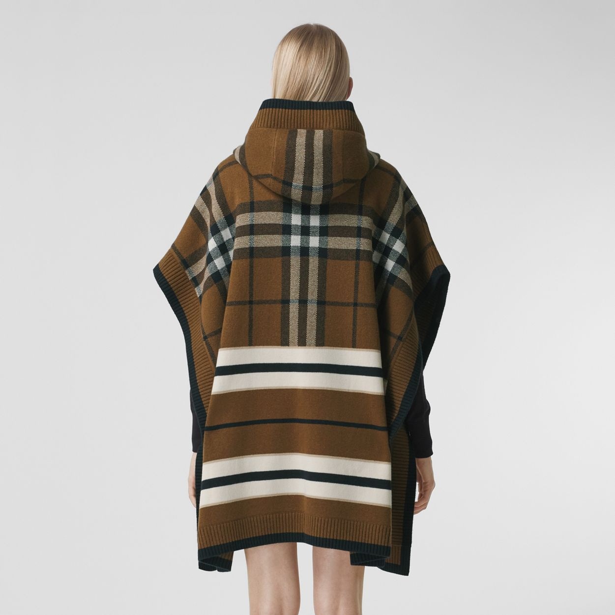 Check Wool Cashmere Blend Hooded Cape - 4