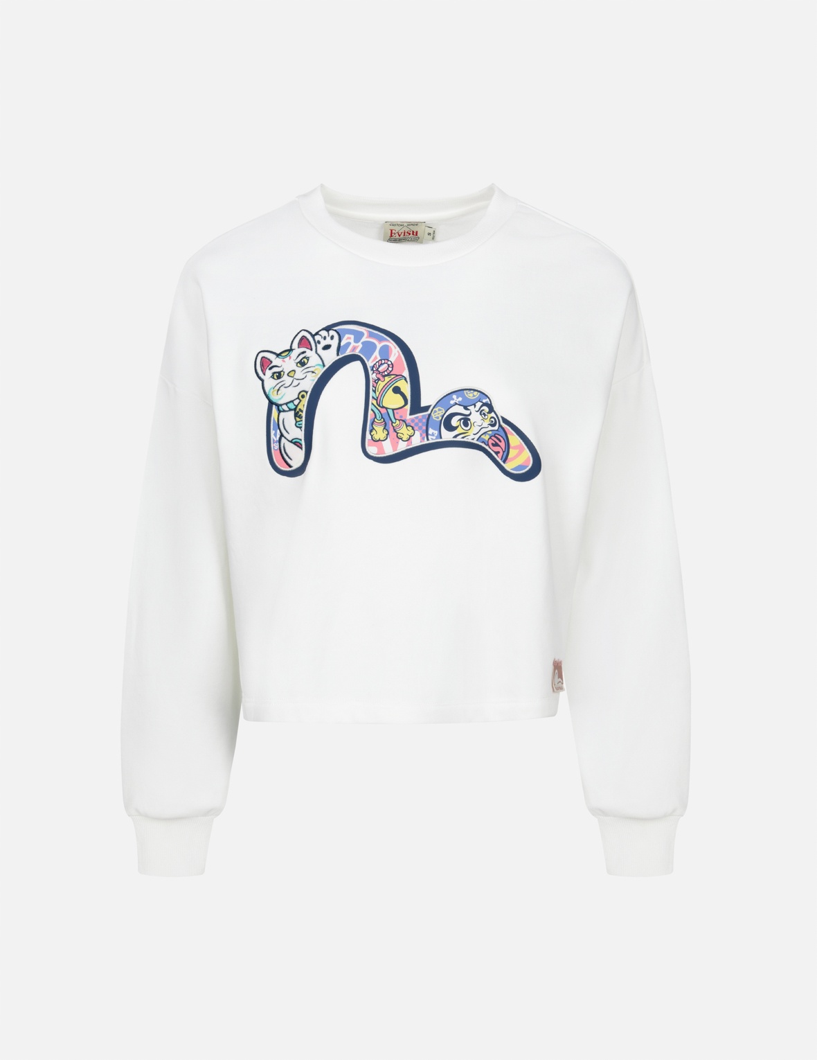 FORTUNE CAT APPLIQUÉ WITH DARUMA SEAGULL CROPPED SWEATSHIRT - 1