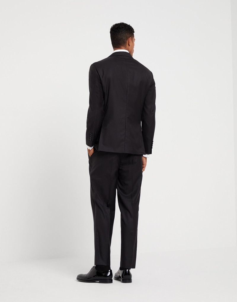 Brunello Cucinelli Lightweight virgin wool and silk twill tuxedo with peak lapel jacket and pleated trousers outlook