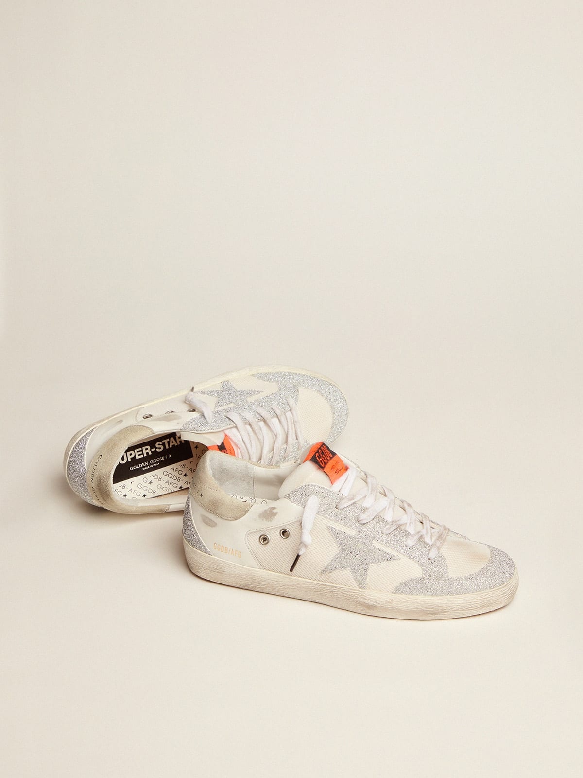 Super-Star LTD sneakers in white leather and mesh with star and inserts in silver micro-crystals - 2