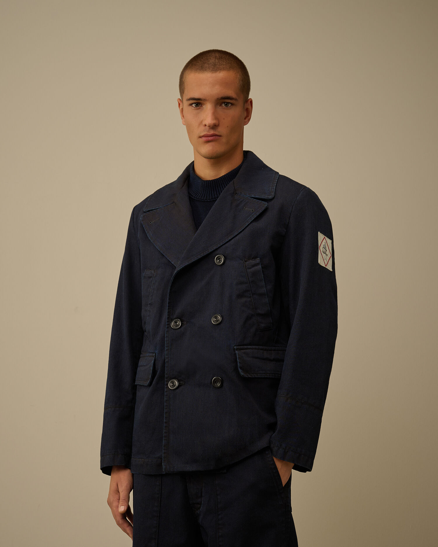 3/4 Plated Denim Pea Coat - 3