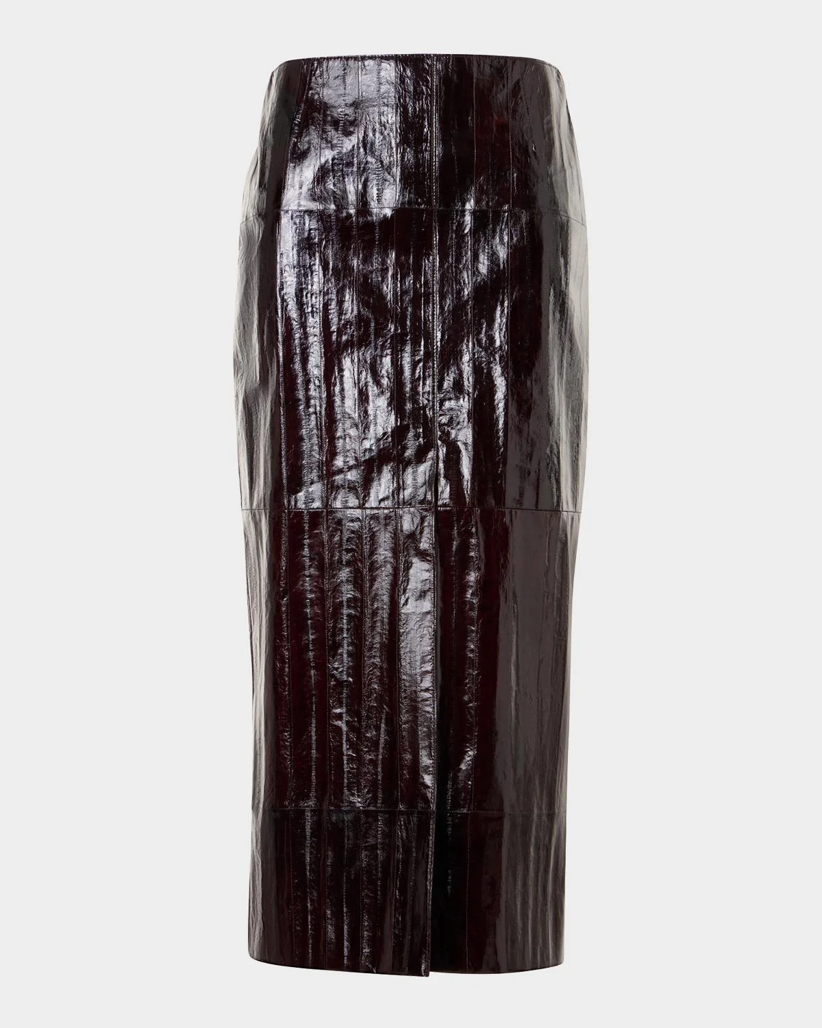 Lacquered Eel Leather Slit Midi Pencil Skirt - 1