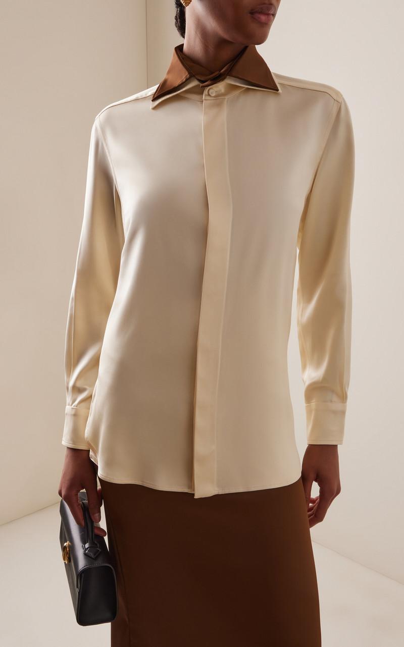 BEVZA Exclusive Double-Collar Satin Shirt multi outlook