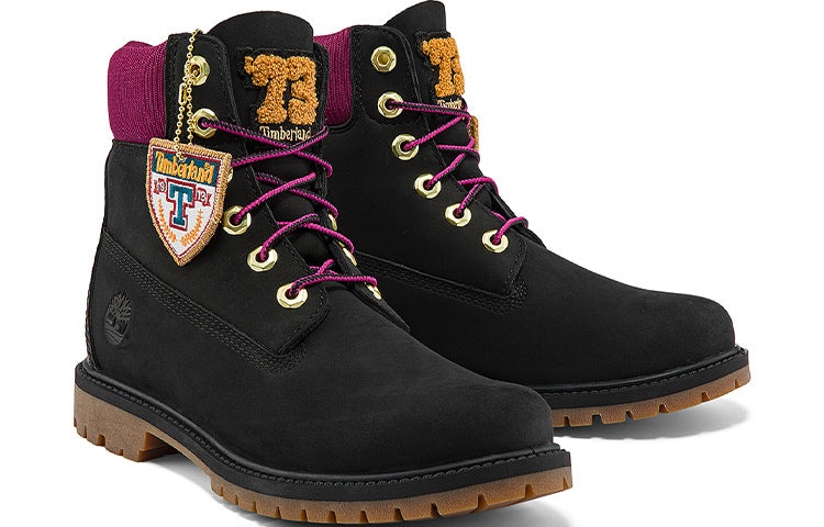(WMNS) Timberland Heritage 6 Inch Waterproof Boots 'Black Nubuck with Pink' A44KXW - 4