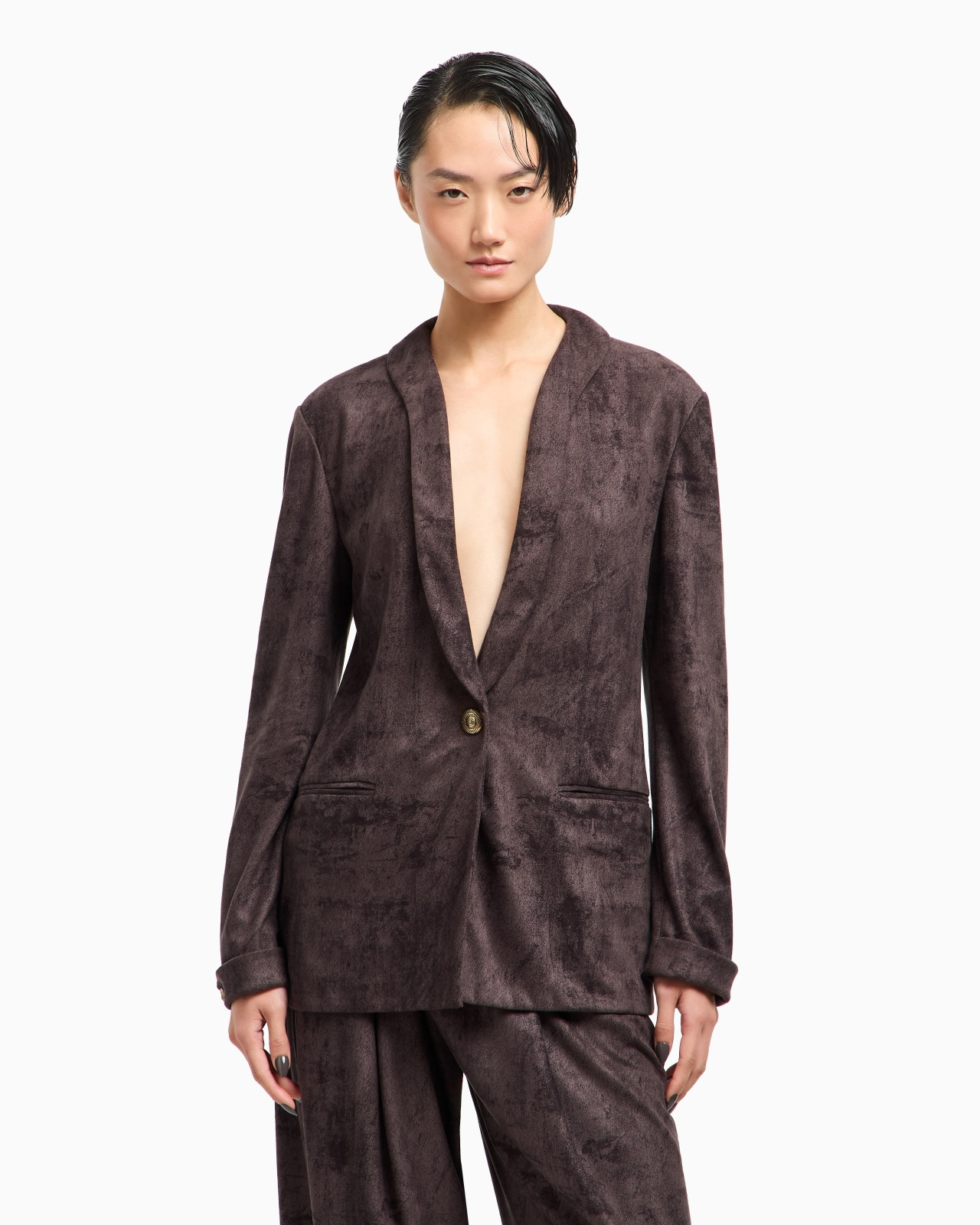 SINGLE-BREASTED JACKET IN ALCANTARA-EFFECT JERSEY - 4