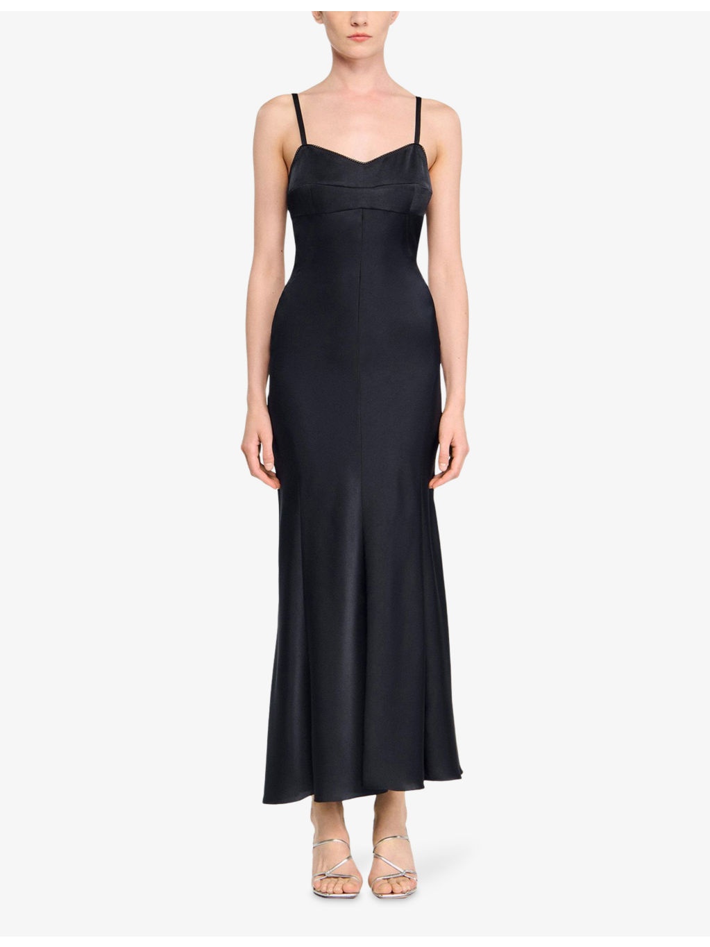 V-Neck Sleeveless Satin-Effect Midi Dress - 3