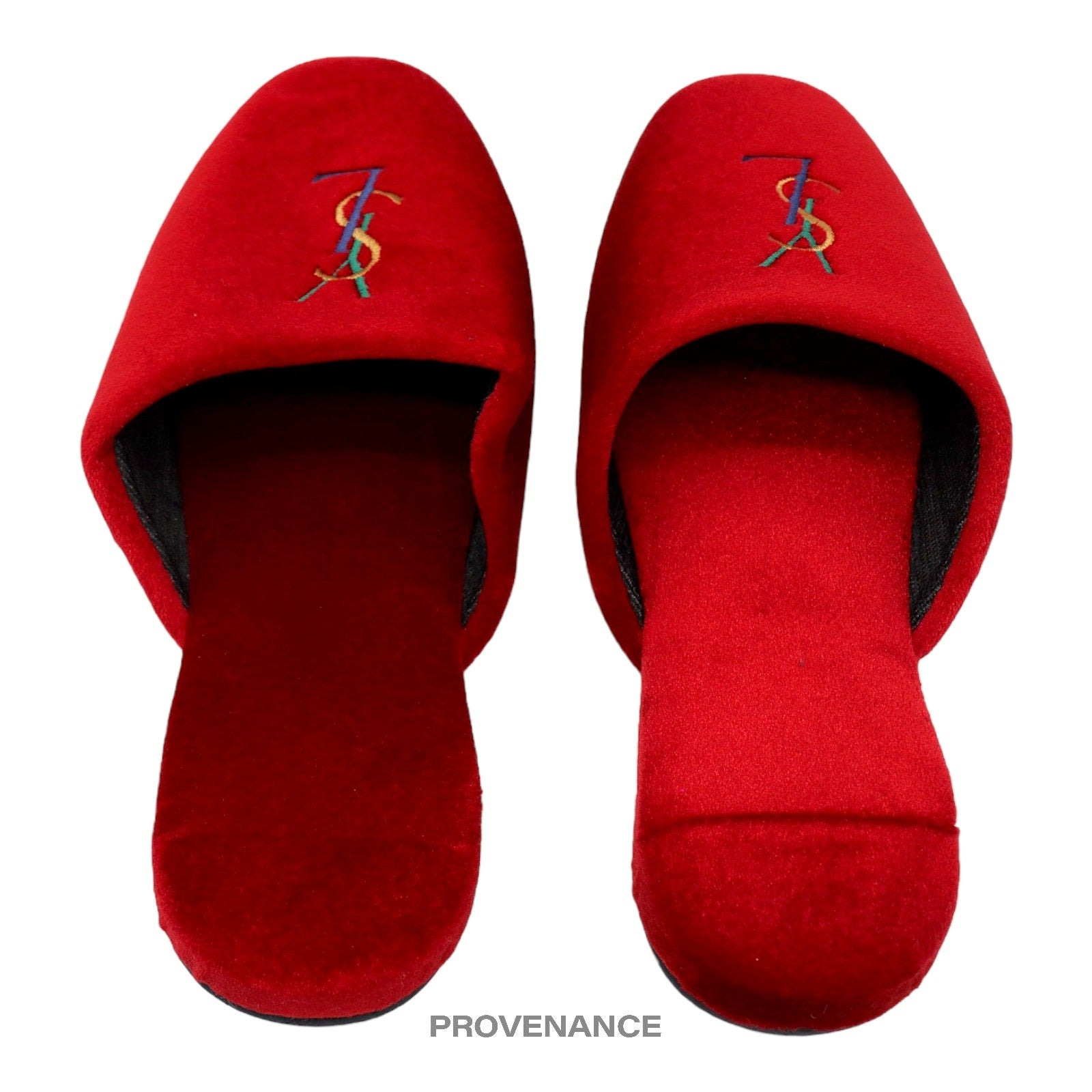 Yves Saint Laurent YSL Logo Slipper - Red Velour - 4