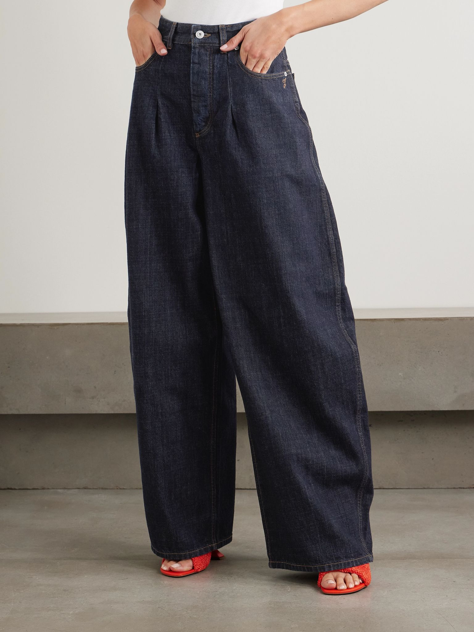 The Ovalo de-Nîmes pleated high-rise barrel-leg jeans Dark denim - 3