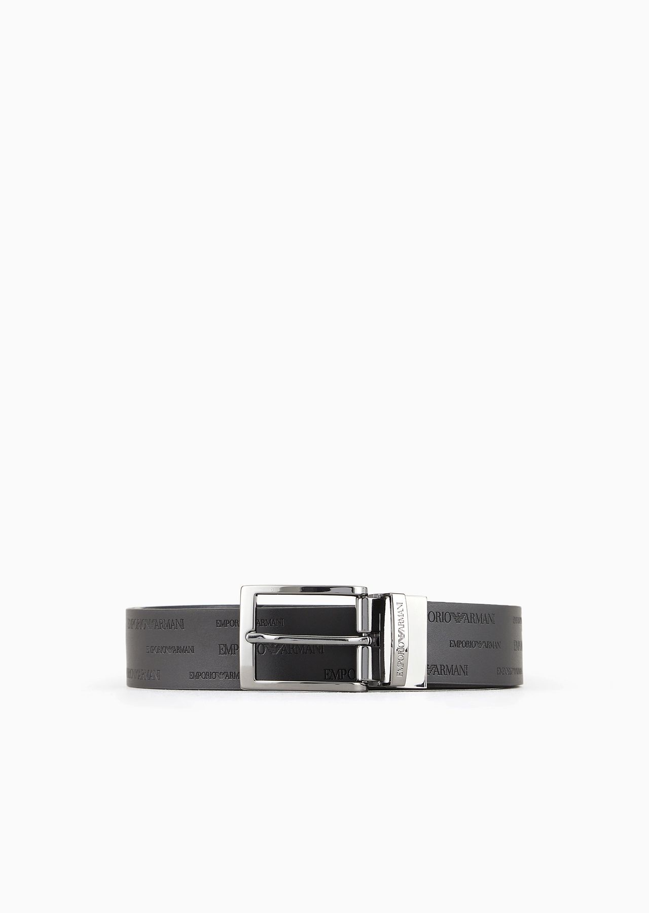 Reversible leather belt with all-over embossed lettering - 1