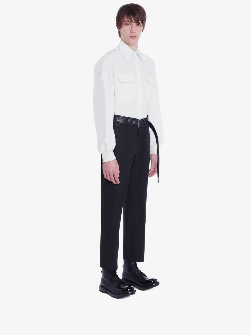 Dropped Shoulder Poplin Military Shirt in White - 3