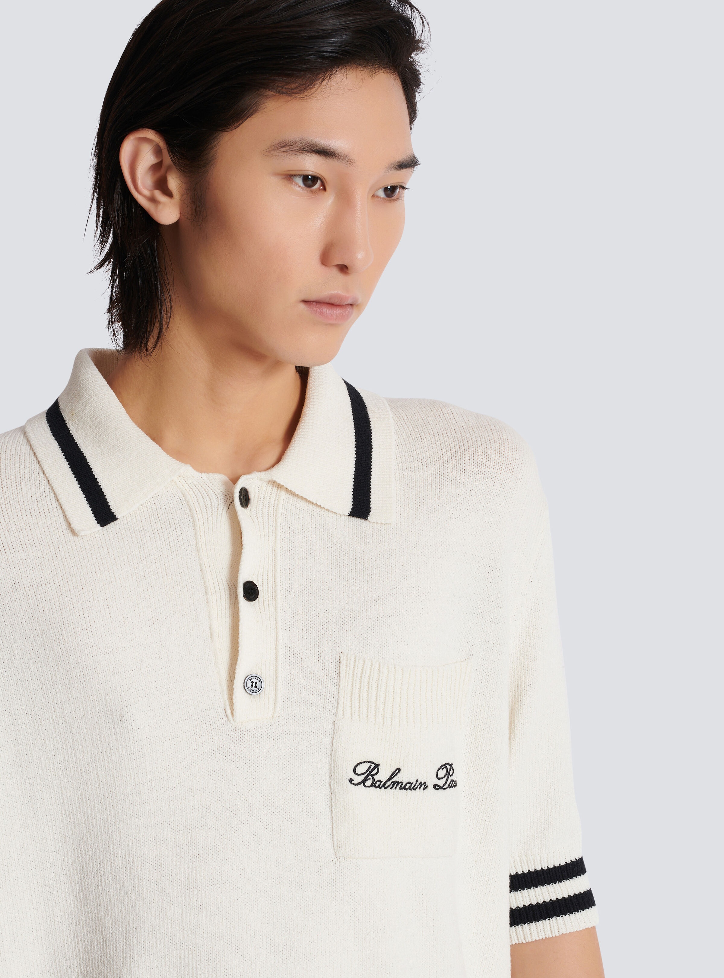 Wool polo shirt with Balmain Signature embroidery - 7