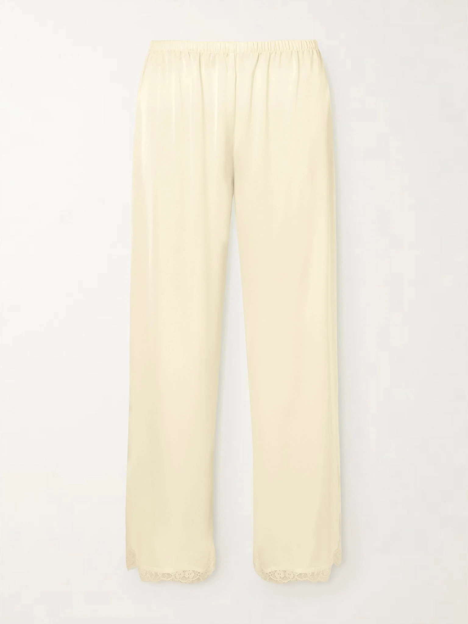 Adnina lace-trimmed recycled-satin wide-leg pants Yellow - 1