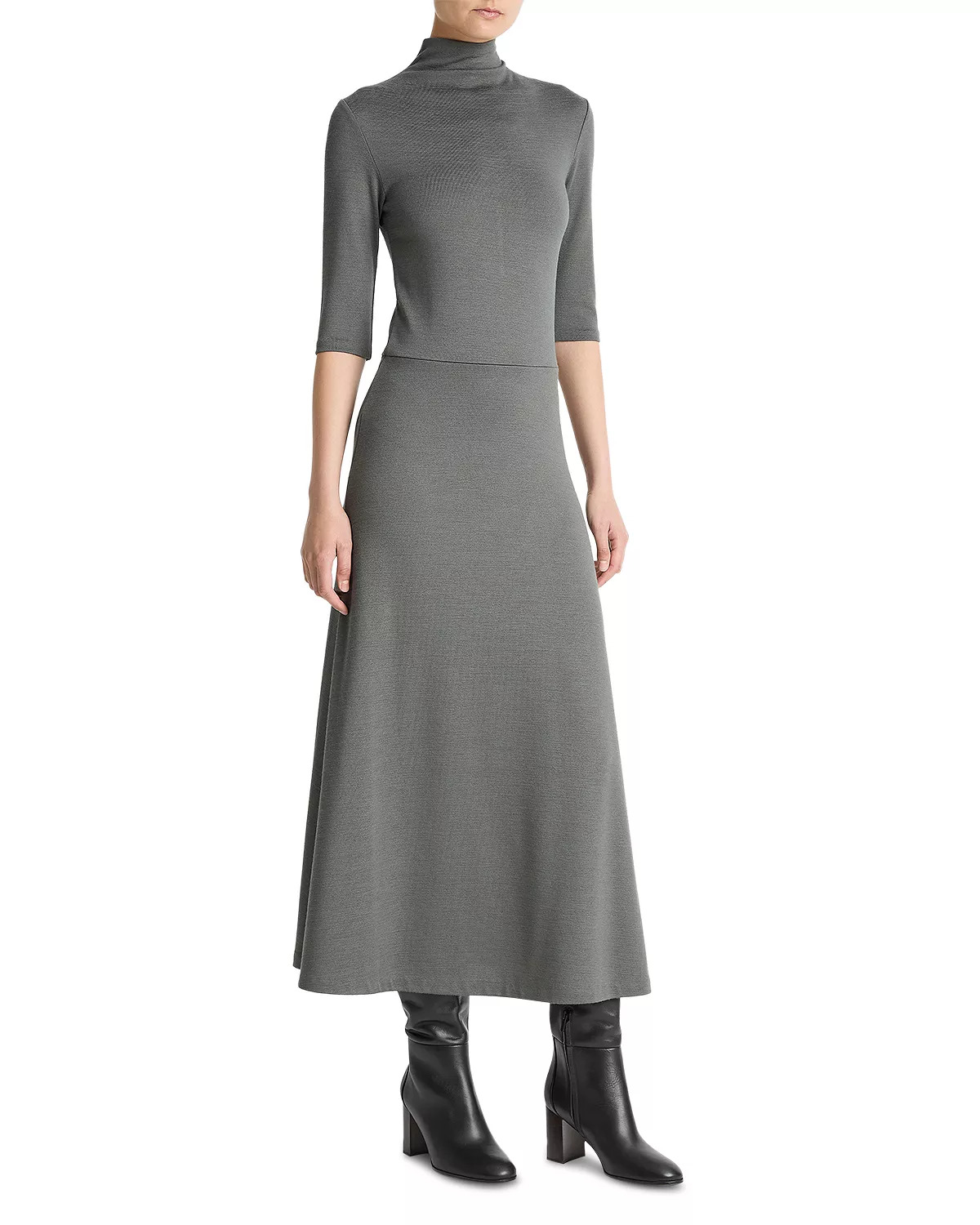 Elbow Sleeve Turtleneck Dress - 4