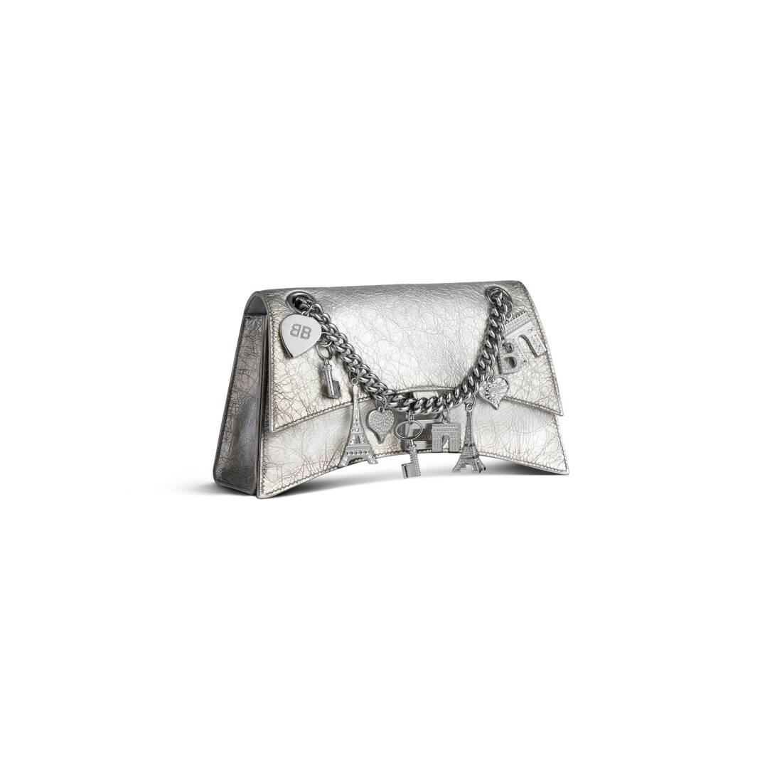 Women's Crush Small Chain Bag Dirty Effect With Souvenirs And Rhinestones in Silver - 2