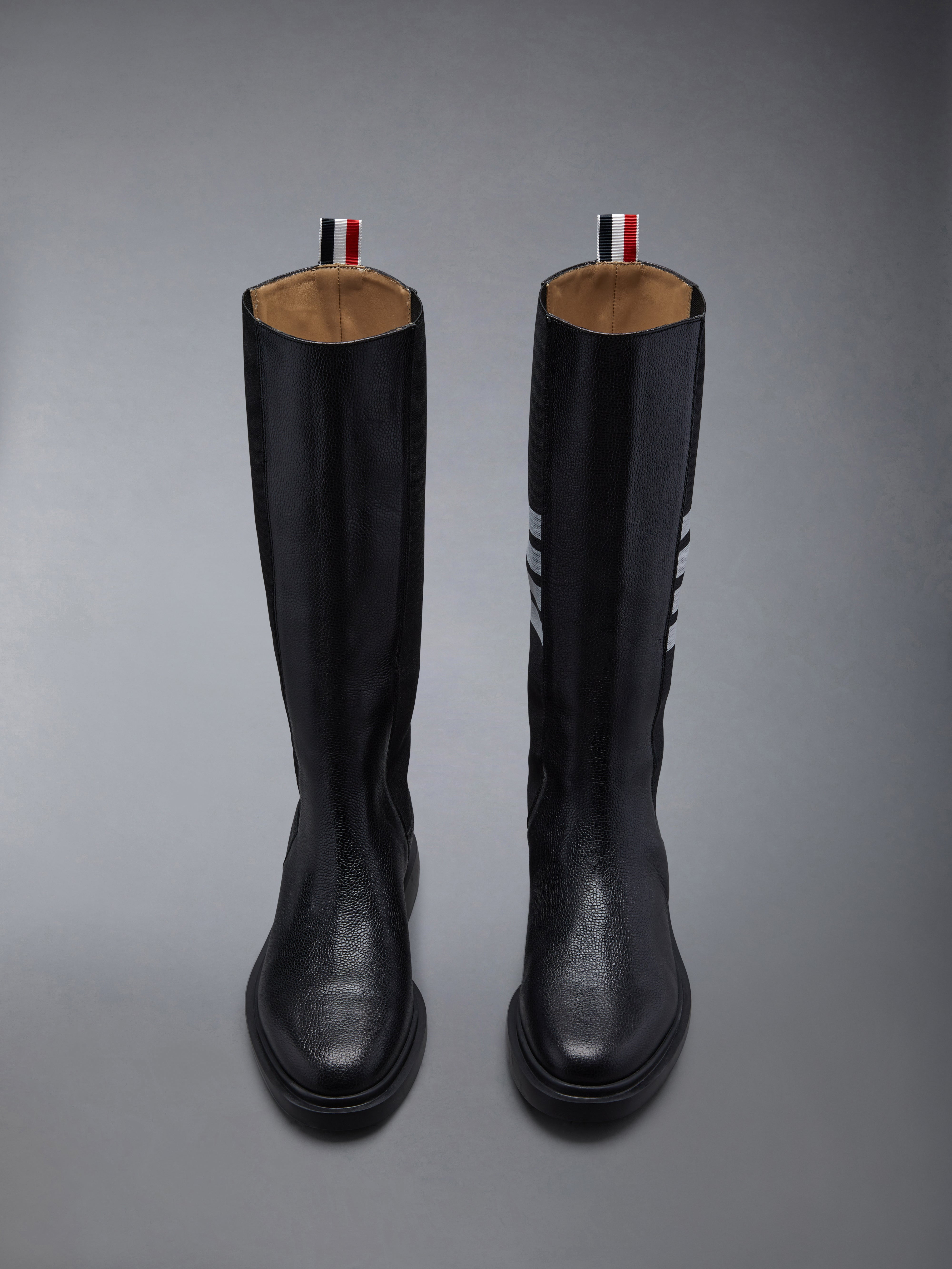 Black Pebble Grain Leather 4-Bar Lightweight Rubber Sole Knee High Chelsea Boot - 5