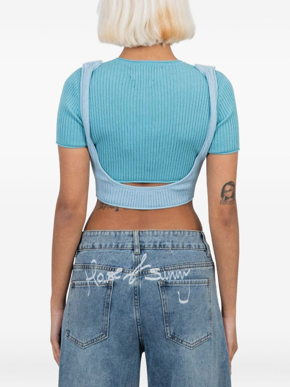 ribbed-knit cut-out top - 3
