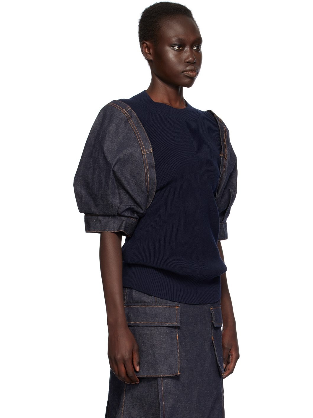 Navy Paneled Sweater - 2