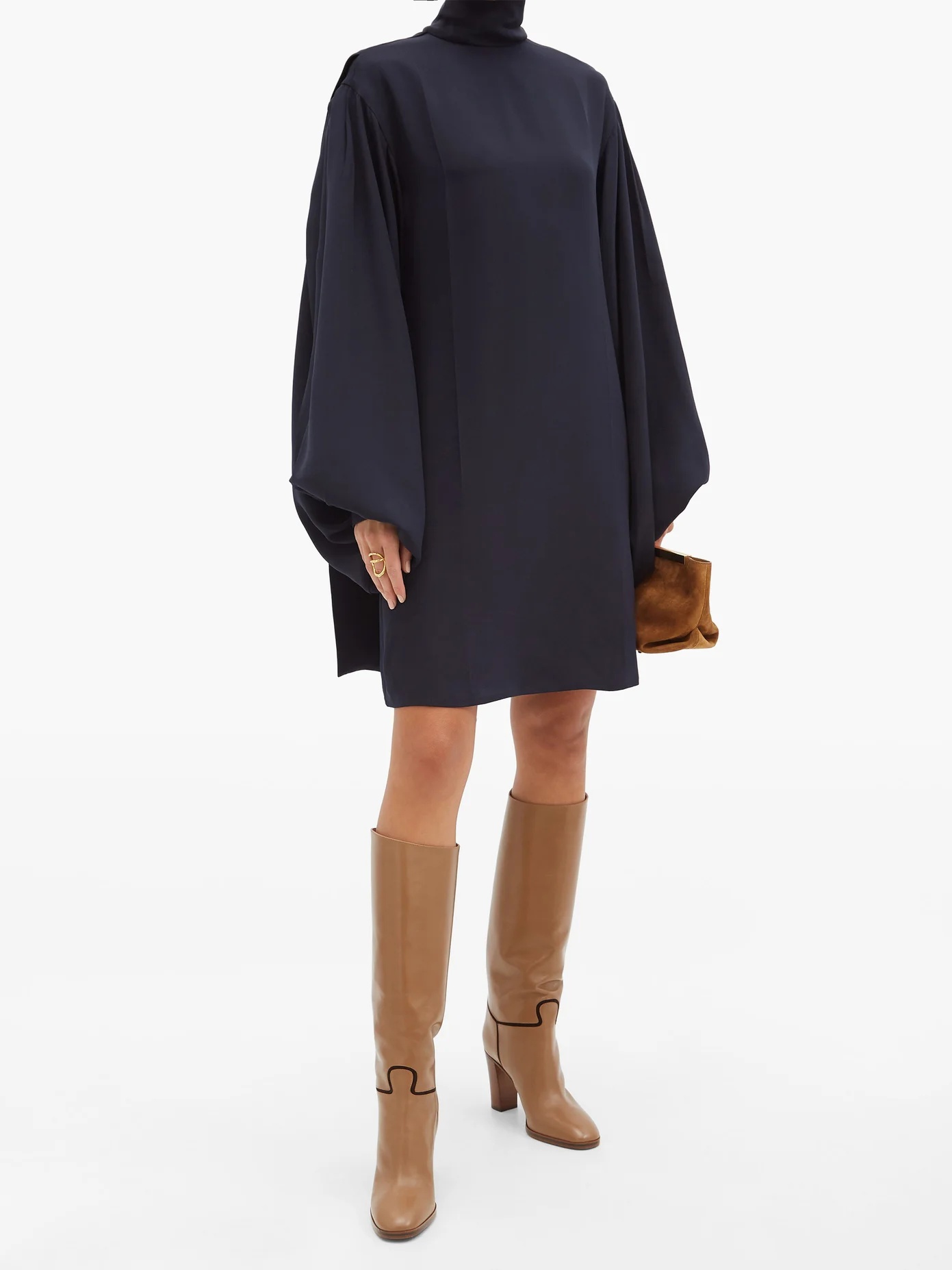 Bishop-sleeve silk-crepe mini dress - 2