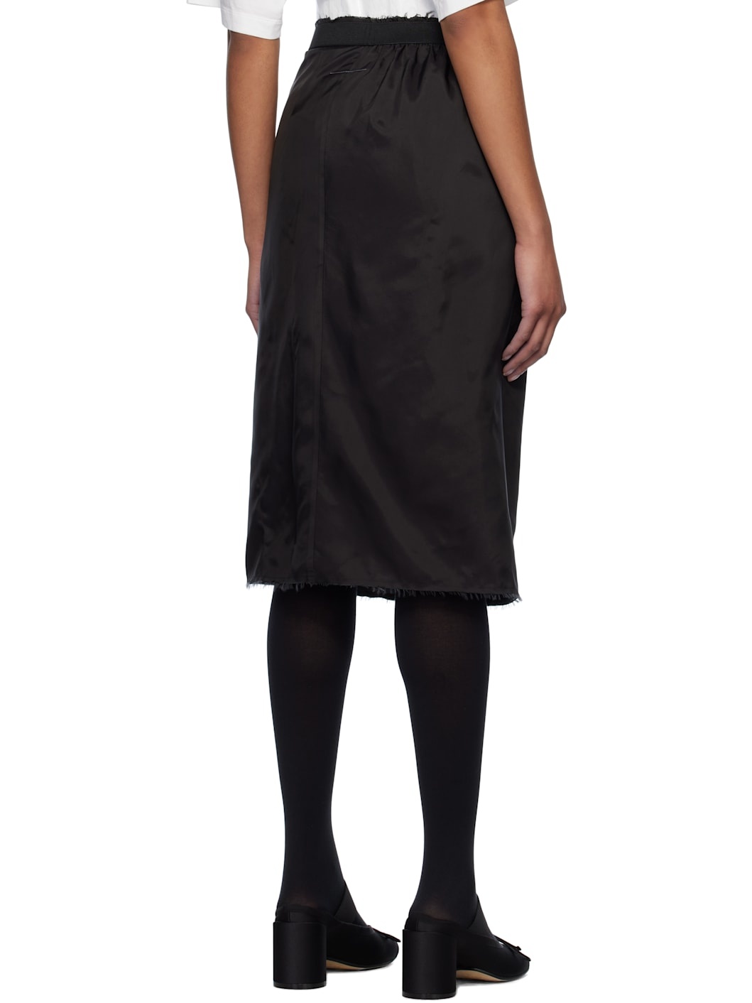 Black Frayed Edge Midi Skirt - 3