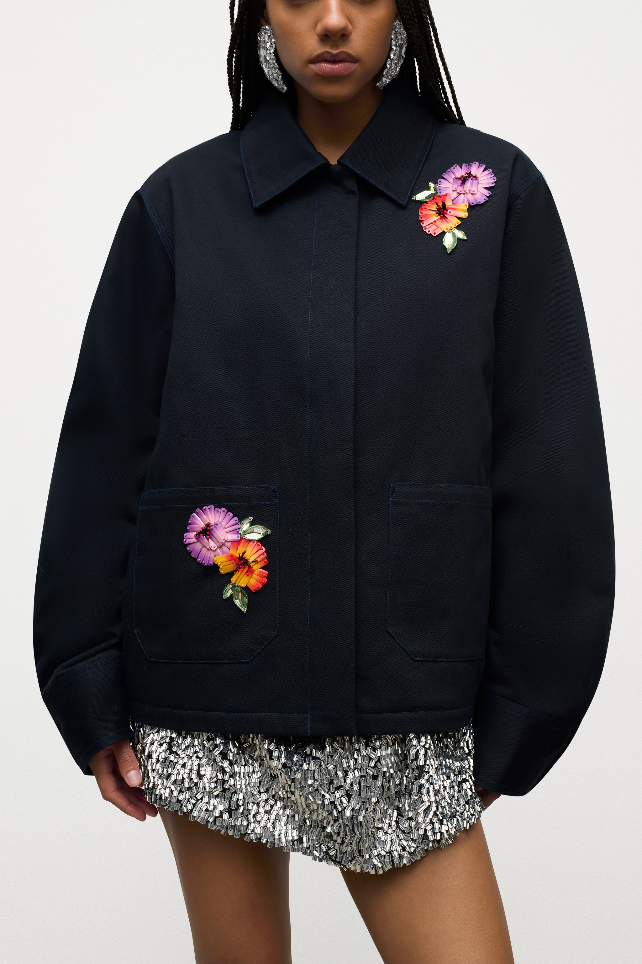 EMBROIDERED FLOWER CARGO JACKET - 5