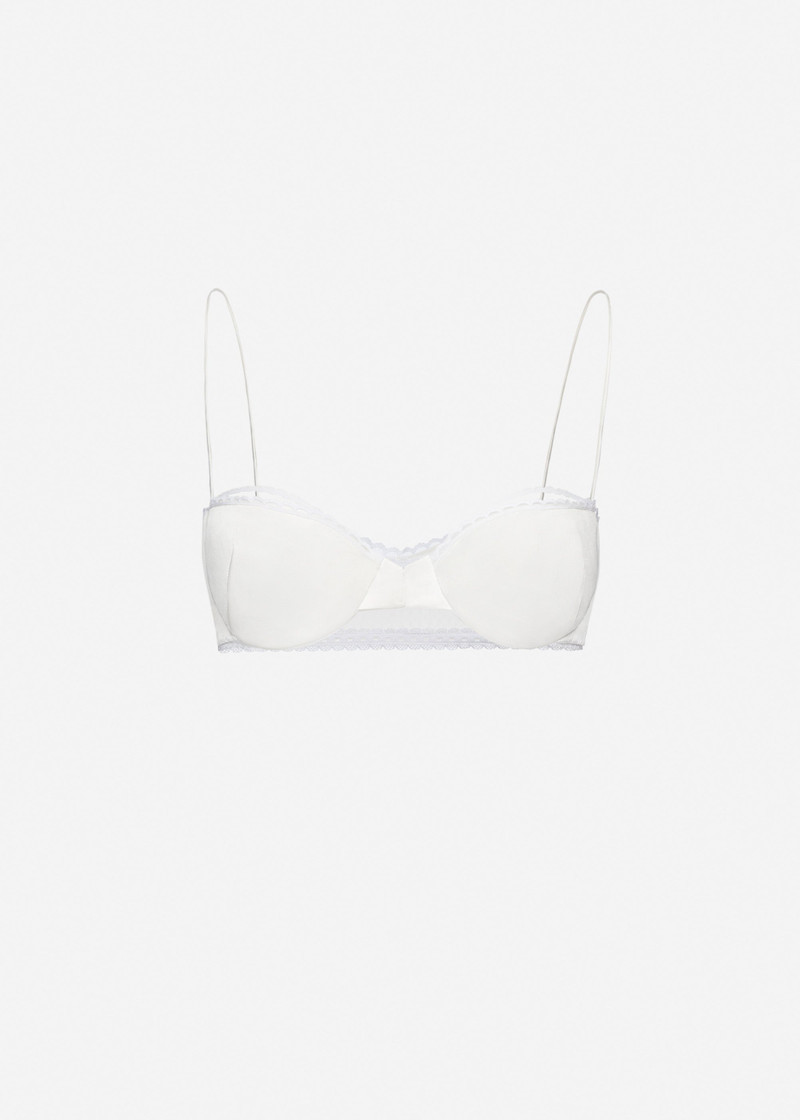 Lace-trim silk bra in white 1