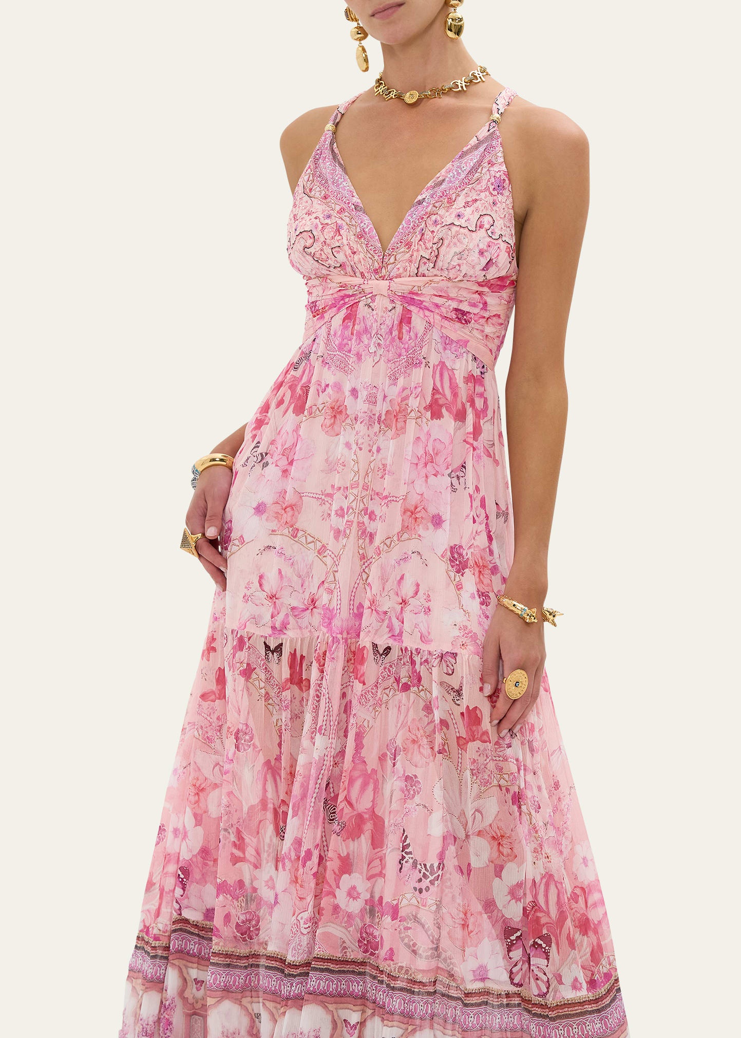 Botanical Novella Bead-Strap Gathered Panel Dress - 5