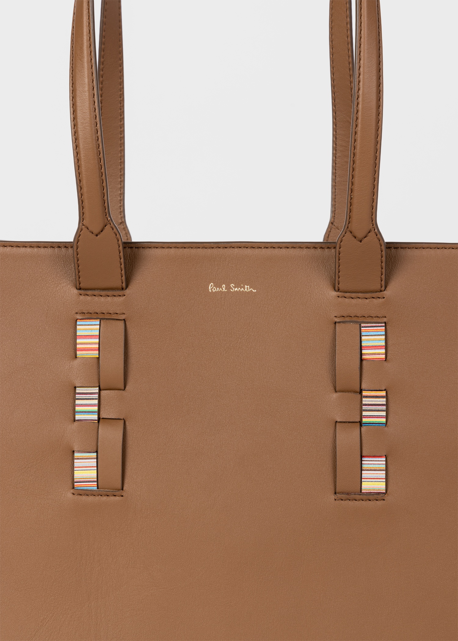 Women's Tan Leather 'Signature Stripe' Tote Bag - 3